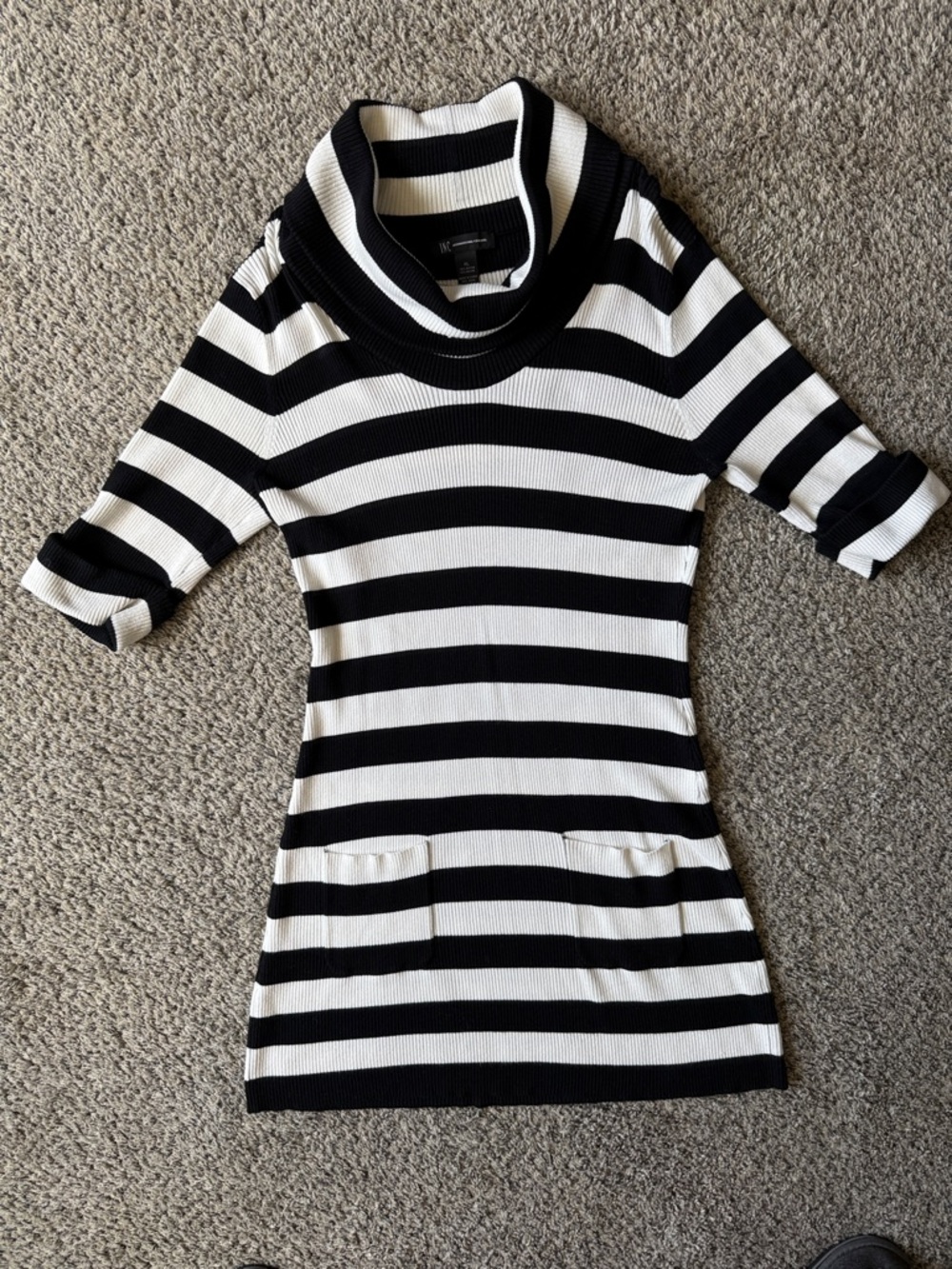 Striped Black & White Cowl Neck Sweater Dress or Long Tunic Sz XL